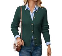 GRACE KARIN Herbst Trachten Strickjacke Damen Elegant Rundhals Langarm Cardigan Damen Lang Winter Warm Grün XL