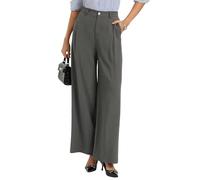 GRACE KARIN Hose Damen Plissee Locker Weites Bein Hose Freizeit Arbeitshose Jogginghose mit Knopfleiste Dunkelgrau M