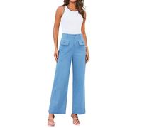 GRACE KARIN Hose mit hohem Bund für Damen und Mädchen formelle Businesshose für die Arbeit legere Hose mit Taschen Hellblau 2XL