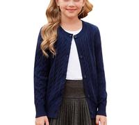 GRACE KARIN Kids Gestrickter Cardigan Langarm Rundhals Strickjacke für Mädchen Knöpfe Vorne Marineblau 6-7 Jahre