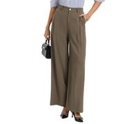 GRACE KARIN Leinen Hose Damen Sommer Wide Leg Slacks Bauchweg Hochtailliert Hose mit Tasche Eleganter Freizeit Business Kaffeebraun 2XL