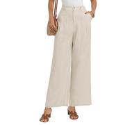 GRACE KARIN Leinen Palazzo Hose Damen Elegant Frühling/Sommer Hosen mit Gummizug Casual Freizeit Strand Urlaub Beige S