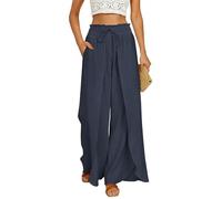 GRACE KARIN Leinenhose Damen Sommer Palazzo Fließend Strandhose