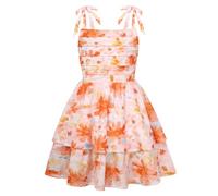GRACE KARIN Mädchen Blumen Sommerkleid Kinder Festlich Hochzeit Kleid Ärmelloses Rüschen Prinzessin Kleider Orange Blume 7 Jahre