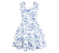 GRACE KARIN Mädchen Blumen Sommerkleid Kinder Festlich Hochzeit Kleid Ärmelloses Rüschen Prinzessin Kleider Blau Rose 10 Jahre