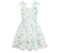 GRACE KARIN Mädchen Blumen Sommerkleid Kinder Festlich Hochzeit Kleid Ärmelloses Rüschen Prinzessin Kleider Grün Blume 14 Jahre