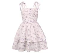 GRACE KARIN Mädchen Blumen Sommerkleid Kinder Festlich Hochzeit Kleid Ärmelloses Rüschen Prinzessin Kleider Lila Blume 14 Jahre