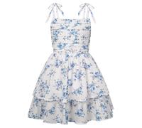 GRACE KARIN Mädchen Blumen Sommerkleid Kinder Festlich Hochzeit Kleid Ärmelloses Rüschen Prinzessin Kleider Weiß-blau Blume 14 Jahre