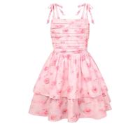 GRACE KARIN Mädchen Blumen Sommerkleid Kinder Festlich Hochzeit Kleid Ärmelloses Rüschen Prinzessin Kleider Rosa Blume 7 Jahre