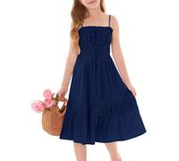 GRACE KARIN Mädchen Elegantes Trägerkleid Kinder Sommer Baumwolle Freizeitkleid Festliches Kleid Marine Blau 8 Jahre