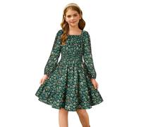 GRACE KARIN Mädchen Festivalkleid Langärmliges Knielanges Chiffonkleid mit Hoher Taille Grün 12-13 Jahre