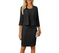 GRACE KARIN Party Kleid Damen Brautmutterkleider für Hochzeit Hochzeitsgast Formales Festliche Kleid Knielang Vintage Spitzenkleid Schwarz S