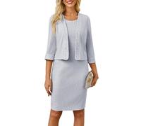 GRACE KARIN Party Kleid Damen Brautmutterkleider für Hochzeit Hochzeitsgast Formales Festliche Kleid Knielang Vintage Spitzenkleid Grau S