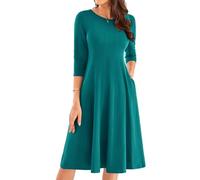 GRACE KARIN Partykleid Damen Rundhals 3/4 Arm Freizeitkleid Damen Lässig Plisseekleid Damen Herbst XL Blaugrün -17