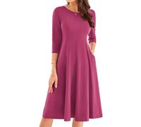 GRACE KARIN Partykleid Damen Rundhals 3/4 Arm Freizeitkleid Damen Lässig Plisseekleid Damen Sommer XL Rosa Lila -25