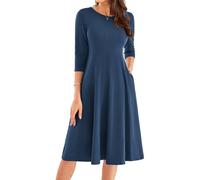GRACE KARIN Partykleid Damen Rundhals 3/4 Arm Freizeitkleid Damen Lässig Plisseekleid Damen Sommer XL Marineblau -2
