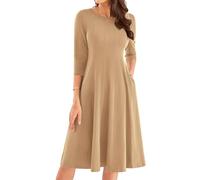 GRACE KARIN Partykleid Damen Rundhals 3/4 Arm Freizeitkleid Damen Lässig Plisseekleid Damen Sommer XL Khaki -26