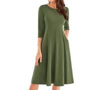 GRACE KARIN Partykleid Damen Rundhals 3/4 Arm Freizeitkleid Damen Lässig Plisseekleid Damen Winter XL Armeegrün -15