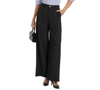 GRACE KARIN Schwarze Hose Damen Weites Bein Hoher Taille Business Hose Bequeme Knopf Outfit with Tasche M