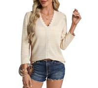 GRACE KARIN Strickjacke Damen Elegant mit Knöpfen, V-Ausschinitt 3/4 Ärmel Leichter Sommer Cardigan, Strand Freizeit Bolero Damen Aprikose S