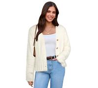 GRACE KARIN Strickjacken für Damen V-Neck Langarm Strickjacke mit Holzknöpfen Weich Elastisch Bequem Herbst Winter Kurz Strickpullover Elegant Casual Schulterjacke Top