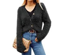 GRACE KARIN V-Ausschnitt Strickjacke Damen Langarm Cardigan mit Knöpfen Weich Elastisch Kurz Herbst Winter Strickpullover Bequem Elegant Casual Schulterjacke Top