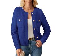 GRACE KARIN Weiße Mischfarbe Strickjacken für Damen Elegante Knöpfe Büro Business Strickjacke Langarm Herbst Winter Flauschige Strickjacken Königsblau XL