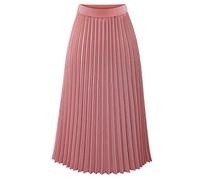 Graceyo Chiffonrock Damen Midi Plisseerock Elegent Boho Faltenrock Elastisch Chiffon Rock Lang Strandrock Freizeitrock Hohe Taille Faltenröcke A Linie Röcke Partyrock, Rosa, M