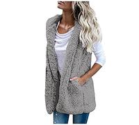 Graceyo Damen Fleeceweste Plüschweste Kunstfell Teddy Fleece Weste Outwear Herbst Winter Outdoor Warm Daunenweste Steppweste Bequem Ärmellos Cardigan Jacke Longweste Westen Tank Tops, Grau, L
