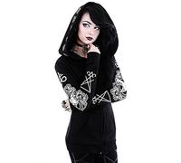 Graceyo Damen Gothic Punk Kapuzenpullover Vintage Retro Schwarz Kapuzenjacke Hoodie Sweatshirt Jacke Mantel Kapuzen Sweatjacke Pulli Streetwear Party Freizeit Kleidung Bluse Tops Outwear