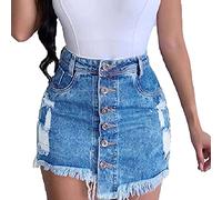 Graceyo Damen Jeans Röcke A Linie Hohe Taille Jeansrock Sommerrock Freizeitrock Stretch Denim Rock Minirock Figurbetont Minikleider mit Taschen Mini Rock Partyrock
