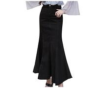 Graceyo Damen Jeansrock Sexy Großer Swing Rock High Waist Maxirock mit Knöpfen Langer A-Linie Rock Einfarbig Ausgestelltes A-Linie Vielseitige Rock Vintage Denimrock