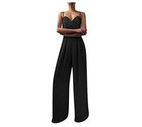 Graceyo Damen Jumpsuit Hohe Taille Elegant Breites Bein Hosenanzug Hochzeit Cocktail Party Overalls Hose Playsuit Lang Romper Straight Einteiler Weite Bein Hosen Spielanzug