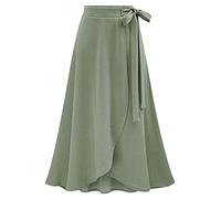 Graceyo Damen Lange Rock A Linie Röcke mit Bandagen Elegante Hochzeit Maxiröcke Freizeitrock Elastische Hohe Taille Faltenrock Midi Röcke Chiffonrock Damenrock