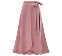 Graceyo Damen Lange Rock A Linie Röcke mit Bandagen Elegante Hochzeit Maxiröcke Freizeitrock Elastische Hohe Taille Faltenrock Midi Röcke Chiffonrock Damenrock