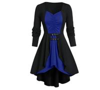 Graceyo Damen Mittelalter Kleid Gothic Kleider, Steampunk Kleid Gitter A-Line Partykleider Lace Up Karneval Party Halloween Kostüm Cosplay Kostume Festkleid Langarmkleid Damenkleid, 6-dunkelblau, XL