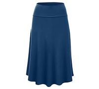 Graceyo Damen Rock Lange Elastischer Strertchy Maxi Rock Einfarbig Täglich Midirock A Linie Faltenrock Elegant Röcke Freizeitrock Damen Hohe Taille Retro Swing Rock Casual Skirt, #Marine, 3XL