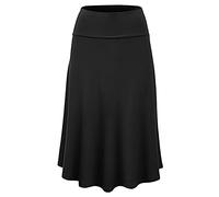 Graceyo Damen Rock Lange Elastischer Strertchy Maxi Rock Einfarbig Täglich Midirock A Linie Faltenrock Elegant Röcke Freizeitrock Damen Hohe Taille Retro Swing Rock Casual Skirt, #Schwarz, S