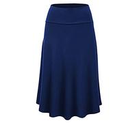 Graceyo Damen Rock Lange Elastischer Strertchy Maxi Rock Einfarbig Täglich Midirock A Linie Faltenrock Elegant Röcke Freizeitrock Damen Hohe Taille Retro Swing Rock Casual Skirt, M, #Blau