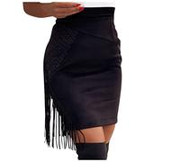 Graceyo Damen Rock mit Fransen Irregulär Patchwork-Rock High Waist Minirock mit Seitenschlitz Langer A-Linie Rock Bleistift Röcke Figurbetont Wildleder Stretch Skinny Bleistiftröcke
