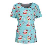 Graceyo Damen Weihnachten Drucken Pflege Kasack mit Taschen Xmas Krankenpfleger Uniformen Arbeitsuniform Berufsbekleidung Krankenschwester T-Shirt Schlupfkasack Nurse Weihnachtsoutfit