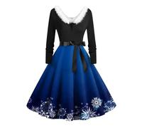 Graceyo Damen Weihnachtskleid Elegant Weihnachts Retro Cocktail Abschlussball Kleider 50er 60er Rockabilly Ärmellos Kleid Ballkleid Cocktailkleid Hohe Taille Partykleid