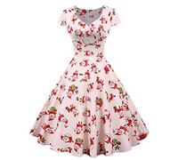 Graceyo Damen Weihnachtskleid Elegant Weihnachts Retro Cocktail Abschlussball Kleider 50er 60er Rockabilly Ärmellos Kleid Ballkleid Cocktailkleid Hohe Taille Partykleid