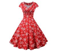 Graceyo Damen Weihnachtskleid Elegant Weihnachts Retro Cocktail Abschlussball Kleider 50er 60er Rockabilly Ärmellos Kleid Ballkleid Cocktailkleid Hohe Taille Partykleid