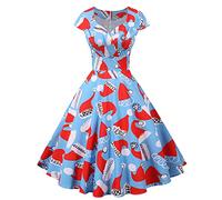 Graceyo Damen Weihnachtskleid Elegant Weihnachts Retro Cocktail Abschlussball Kleider 50er 60er Rockabilly Ärmellos Kleid Ballkleid Cocktailkleid Hohe Taille Partykleid