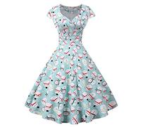 Graceyo Damen Weihnachtskleid Elegant Weihnachts Retro Cocktail Abschlussball Kleider 50er 60er Rockabilly Ärmellos Kleid Ballkleid Cocktailkleid Hohe Taille Partykleid