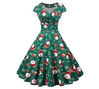 Graceyo Damen Weihnachtskleid Elegant Weihnachts Retro Cocktail Abschlussball Kleider 50er 60er Rockabilly Ärmellos Kleid Ballkleid Cocktailkleid Hohe Taille Partykleid