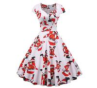 Graceyo Damen Weihnachtskleid Elegant Weihnachts Retro Cocktail Abschlussball Kleider 50er 60er Rockabilly Ärmellos Kleid Ballkleid Cocktailkleid Hohe Taille Partykleid