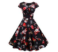 Graceyo Damen Weihnachtskleid Elegant Weihnachts Retro Cocktail Abschlussball Kleider 50er 60er Rockabilly Ärmellos Kleid Ballkleid Cocktailkleid Hohe Taille Partykleid