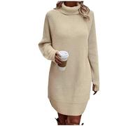 Graceyo Herbst Winter Dick Rollkragenkleid Damen, Einfarbig Rollkragen Langarm Strickkleid, Warm Langarmkleid Strickpulli Kleid, Pulloverkleid Freizeitkleid Knielang, Pullover Kleid Strick Sweater